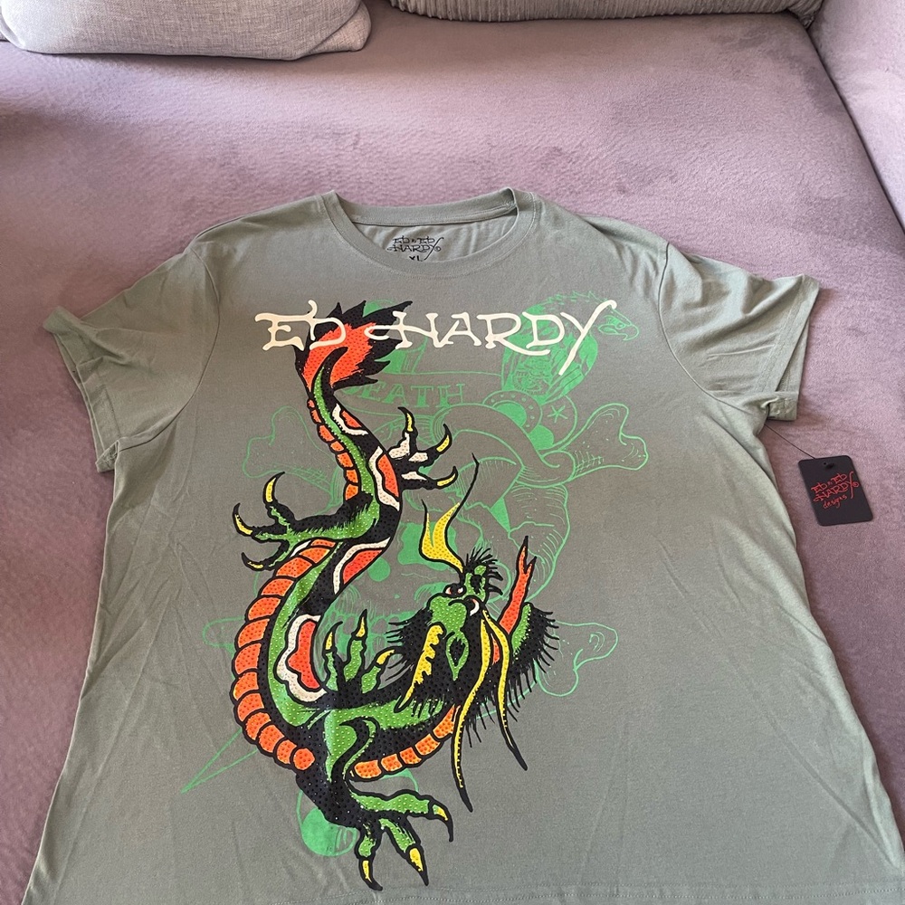 Ed Hardy Olive Green Short-Sleeve Dragon Graphic Tee